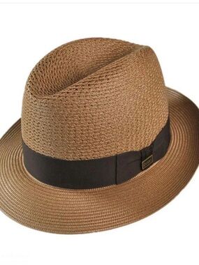Dobbs Madison Milan Straw Fedora Brown Band Size 7 1/8